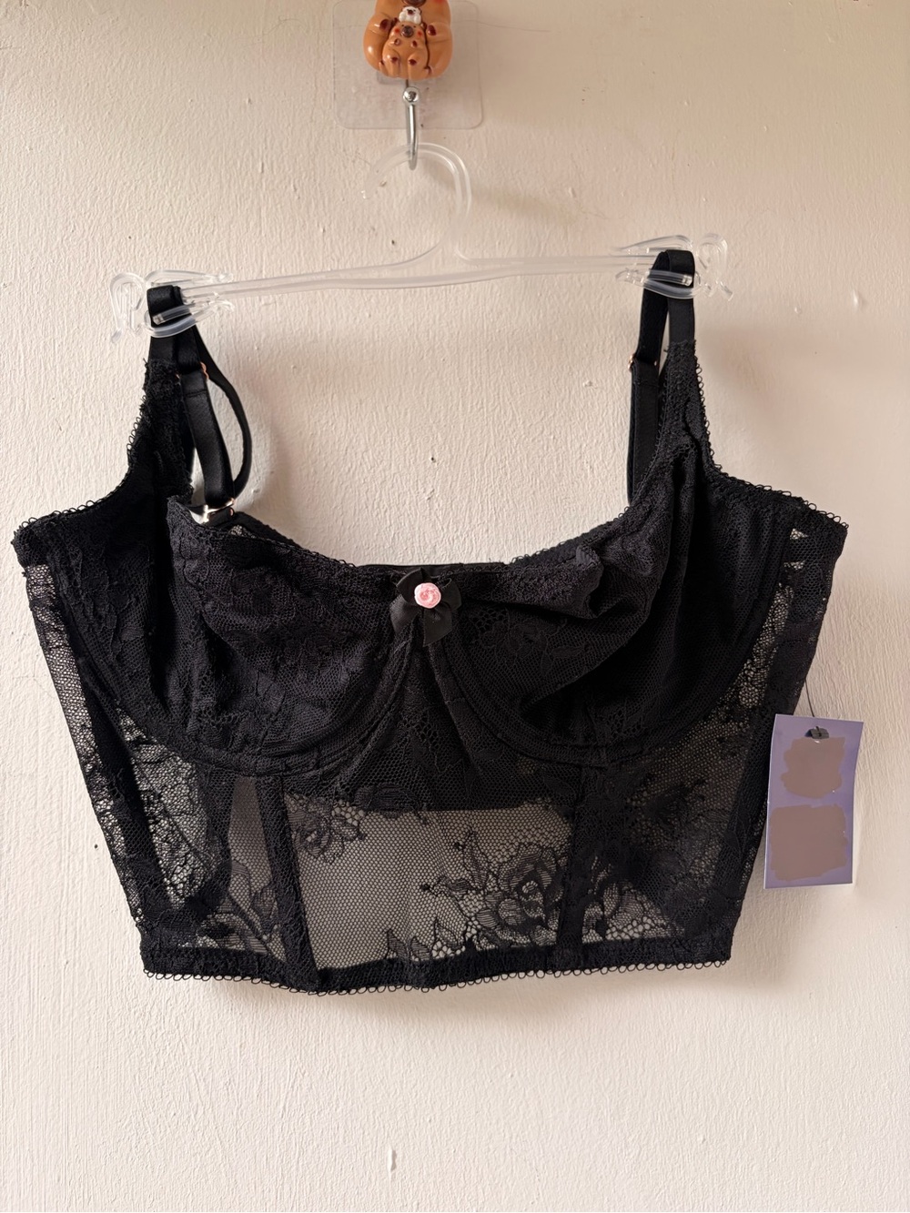 Sheer Black Lace Longline Bra Top — Unbranded